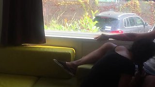 Risky Public Blowjob In Front Of Window - Hot Brunette MILF Wife On Her Knees Outdoor Camping
