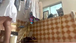 Stepmom caught in the yard doing the cleaning (likes to be watched)