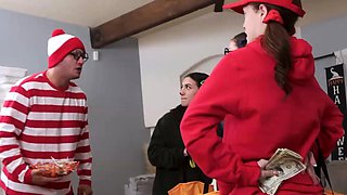 Trick or treat foursome with girlfriends