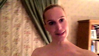 Amateur young brunette enjoys dildo on solo masturbation