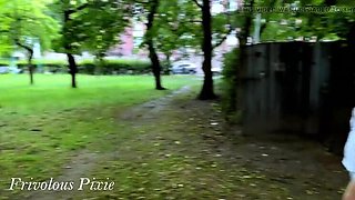 Public Risky Fun with Frivolous Pixie - Flashing, Pissing & Squirting Orgasm Outdoors
