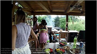 Leon Lambert - No Panties Mini Skirt Short Skirts Barbeque Party With Hot Tight Shaved Pussy Girls Outdoors