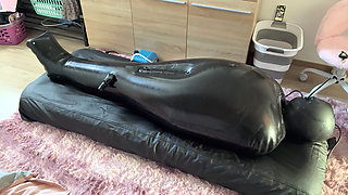 Wife Punishes Her Slave in Full-body-inflate Latex Bag - Estim - Restricted Breathing - Bagged