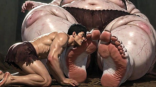 Huge Obese Giantess BBW - Slave Licking Her Giant Feet in Worship