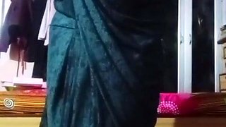Indian Bum chum Crossdresser Bottom pressing and toying with her immense boobies in black saree real homemade gonzo fuckfest