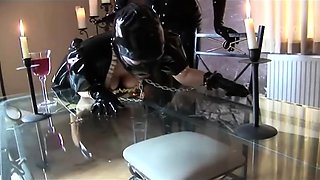 Femdom fetish mistresses fuck bdsm loser with strapon