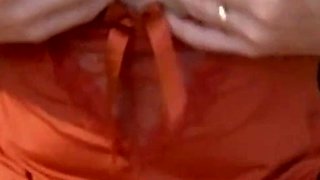 Cuckold husband films his housewife showing her big tits and nipples and flashing her hungry and tight ass hole