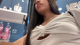 Slim Petite Latina Chick Almost Gets Caught On Masturbating & Squirting In the Fitting-room