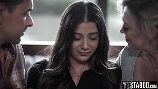 Heavy-breasted mom 3some orgy with petite Spic