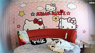 Amateur teen in colorful panties get dildoed and fucked hard