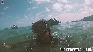 Free Diving Fins Under Open Sea Sexy Latina Goddess