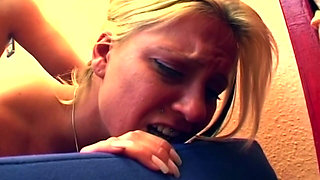 Busty Blonde Babe Stretched Wide in Sloppy Couch Pounding