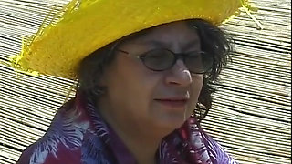 Outdoor threesome for the hairy horny and ready for fuck granny