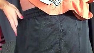 Slutty blonde schoolgirl cheerleader loves to suck and fuck