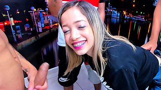 Busty amateur girlfriend group sex with facials
