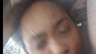 Ebony drinks cum from BWC