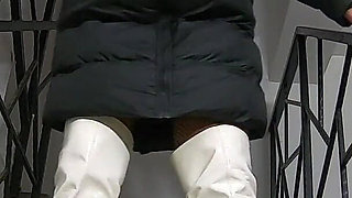 Downjacket Fetish on the Stairs Shiny Boots, Bodystockings Sensual Touch 317