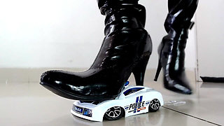 Domme Giantess Latex Boot Stomped Crushed Cop Car