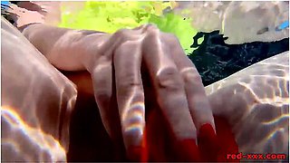 Red Xxx - Fucks Her Pussy With A Toy In The Pool