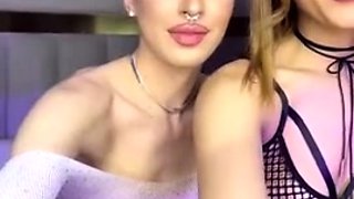 Two pretty teen babes lesbian action with a magic wand