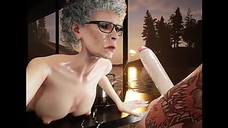 Sad Old Granny Wife Gets Anal Help from Young Man in 3D Animation