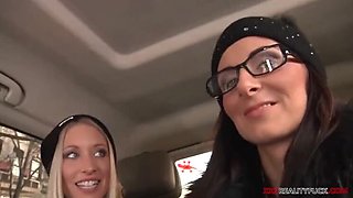 City Ride Blowjob Party - Uma Zex & Lara Braun FFM Threesome in Car