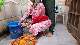 Bhabhi Fucked While Washing Clothes in the Bathroom Risky Outdoor