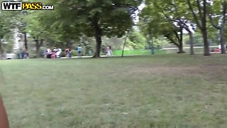 Teen slut Amira Adara strips in park