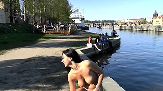 Hot brunette big boobs toying pink pussy