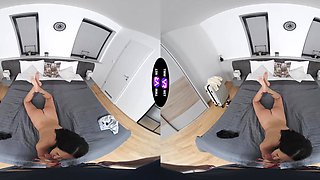 Alyssa's tiny tits bounce as she deepthroats on webcam in POV