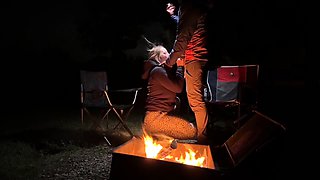 Rough Sex in a Public Park - Big Tits Exposed by the Fire!