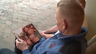 German Threesome Fuck with Stranger - Brunette MILF Swallows Cum Outdoor