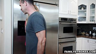 Bare ass stepdaughter Adira Allure seduces her daddy and fucks him under mom's nose