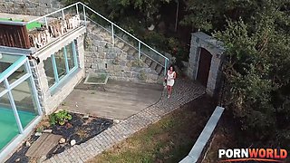 Stacked Upper-Class Strumpet Inna Innaki Gags on Pool Guy's Cock