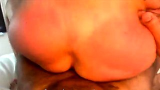 Hot brunette amateur MILF rides hubbys cock