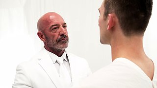 Tight twink barebacked by suited DILF