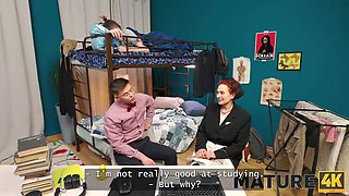 Mature Russian Teacher in Black Stockings Fucks Young Boys - Hardcore Anal Threesome HD