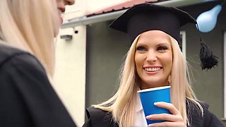 Blonde babe sneaks out of her graduation party