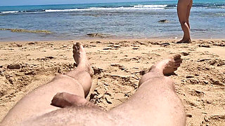 Stepsister Gives Nude Blowjob to Stepfather on a Public Beach