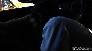 Street hooker sucking cock in the car