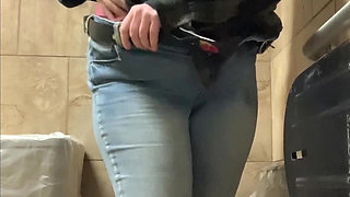 Curvy Brunette Going to the Toilet Four Times