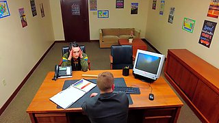 Curvy brunette latina gives a blowjob and handjob