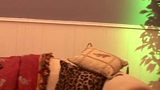 Blonde bombshell tastes Asian cock on the sofa