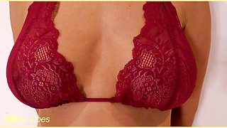Wifey wears sexy red lingerie with her perfect tits.
