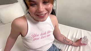 Shy Girlfriend Cheats with Roommate - Tight Pussy Creampie & Squirting - Lola Valentine