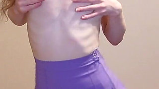 Petite Redhead in Cute Miniskirt Striptease