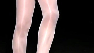 Anna in white shiny pantyhose on the night beach