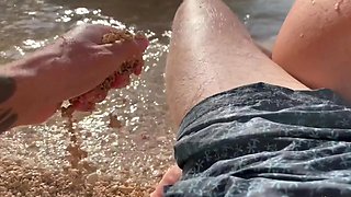 Sexy Slim Bubble-assed Blonde Babe In a Blue Bikini Enjoys Hot Sex On the Public Beach