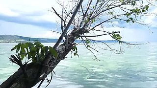 Skinny Russian MILF Natella Dance Poses Naked by the River Before Harpoon Fishing