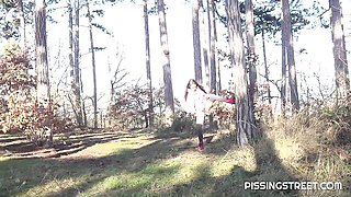 Beautiful outdoor pissing in the park with a hot brunette Dragon Fruit